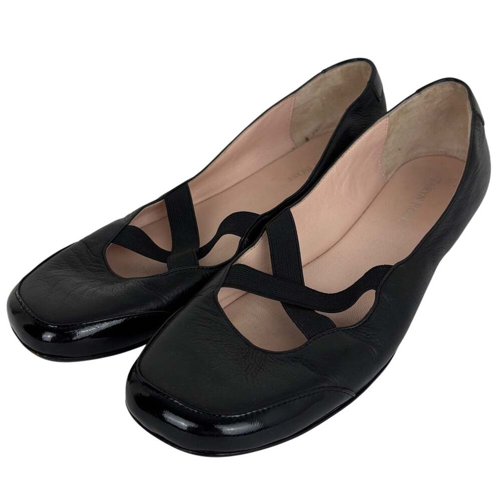 Taryn Rose Bethany Crisscross Strap Ballerina Flats Black Leather 8.5 M